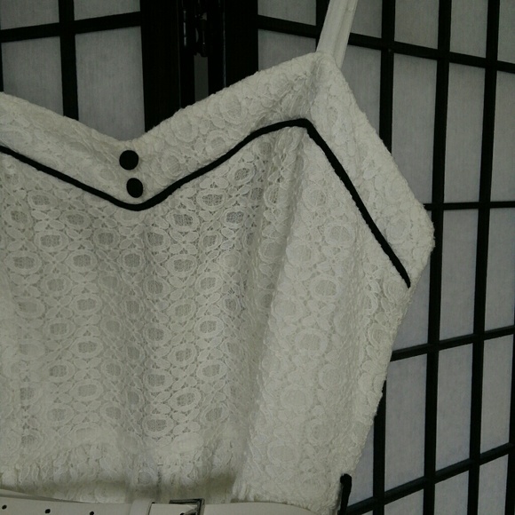 F21 White Crochet Dress with Skinny Belt - Picture 2 of 4